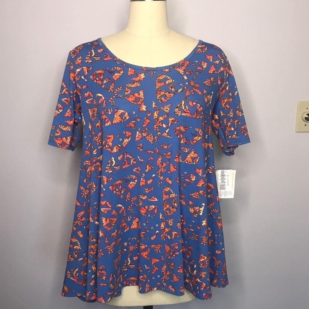 NWT LuLaRoe Fractured Floral and Blue Perfect T- Medium